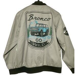 Ford Bronco Racing Jacket Mens Large Grey Graphic Go‎ Wild Bomber Regular New